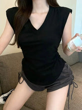 Sommer Koreanische Mode Y2K T-shirt Frau Sexy V-ausschnitt Japanischen T-shirt Femme Dünne Dünne T-shirt Frauen Cothes Kop Tops